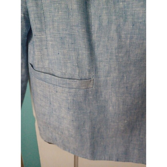 Talbots linen open blazer jacket 14 blue Coastal granny office professional - Picture 4 of 12
